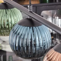 Koyoto Suspension, Boule lumineuse, Suspension Bleu, Vert, Cuivré, 4 lumières