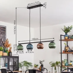 Koyoto Suspension, Boule lumineuse, Suspension Bleu, Vert, Cuivré, 4 lumières