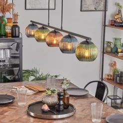 Koyoto Suspension, Boule lumineuse, Suspension Bleu, Vert, Cuivré, 5 lumières