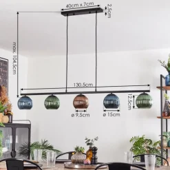 Koyoto Suspension, Boule lumineuse, Suspension Bleu, Vert, Cuivré, 5 lumières