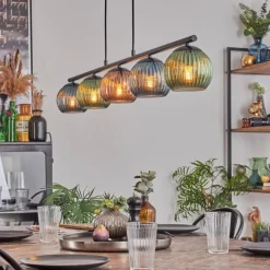 Koyoto Suspension, Boule lumineuse, Suspension Bleu, Vert, Cuivré, 5 lumières