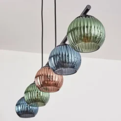 Koyoto Suspension, Boule lumineuse, Suspension Bleu, Vert, Cuivré, 5 lumières