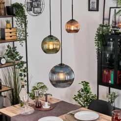 Koyoto Suspension, Boule lumineuse, Suspension 30 cm Bleu, Vert, Cuivré, 3 lumières