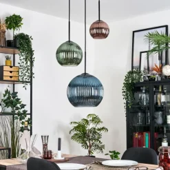 Koyoto Suspension, Boule lumineuse, Suspension 30 cm Bleu, Vert, Cuivré, 3 lumières