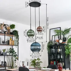 Koyoto Suspension, Boule lumineuse, Suspension 30 cm Bleu, Vert, Cuivré, 3 lumières