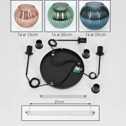 Koyoto Suspension, Boule lumineuse, Suspension 30 cm Bleu, Vert, Cuivré, 3 lumières