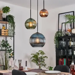 Koyoto Suspension, Boule lumineuse, Suspension 30 cm Bleu, Vert, Cuivré, 3 lumières