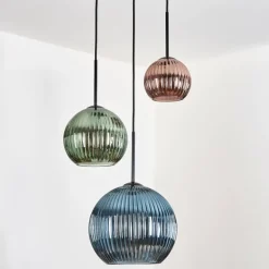 Koyoto Suspension, Boule lumineuse, Suspension 30 cm Bleu, Vert, Cuivré, 3 lumières