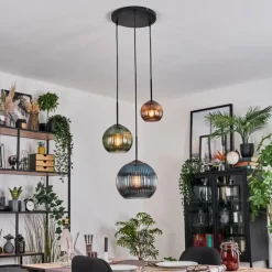 Koyoto Suspension, Boule lumineuse, Suspension 30 cm Bleu, Vert, Cuivré, 3 lumières