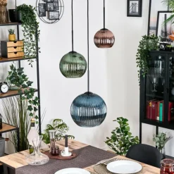 Koyoto Suspension, Boule lumineuse, Suspension 30 cm Bleu, Vert, Cuivré, 3 lumières