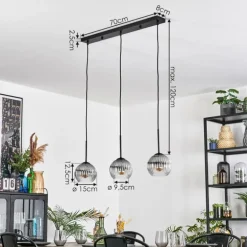 Koyoto Suspension, Boule lumineuse, Suspension Clair, Fumé, 3 lumières