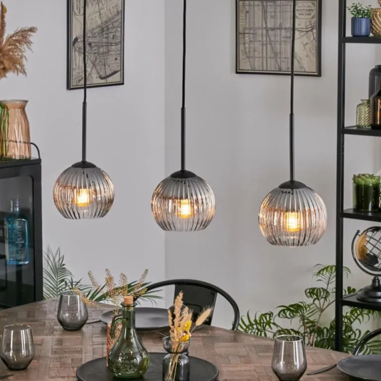 Koyoto Suspension, Boule lumineuse, Suspension Clair, Fumé, 3 lumières