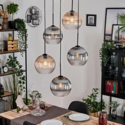 Koyoto Suspension, Boule lumineuse, Suspension grappe Ambre, Clair, Fumé, 5 lumières