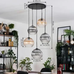 Koyoto Suspension, Boule lumineuse, Suspension grappe Ambre, Clair, Fumé, 5 lumières