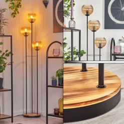 Kyoto Lampadaire Bois clair, Noir, 3 lumières