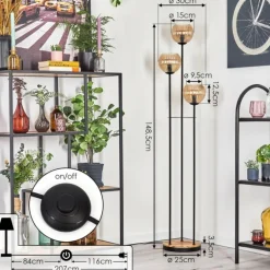 Kyoto Lampadaire Bois clair, Noir, 3 lumières