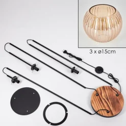 Kyoto Lampadaire Bois clair, Noir, 3 lumières