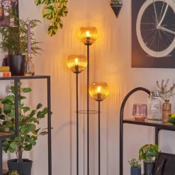 Kyoto Lampadaire Bois clair, Noir, 3 lumières