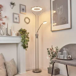 Lampadaire à vasque Plouescat LED Nickel mat, 2 lumières