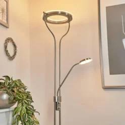 Lampadaire à vasque Plouescat LED Nickel mat, 2 lumières