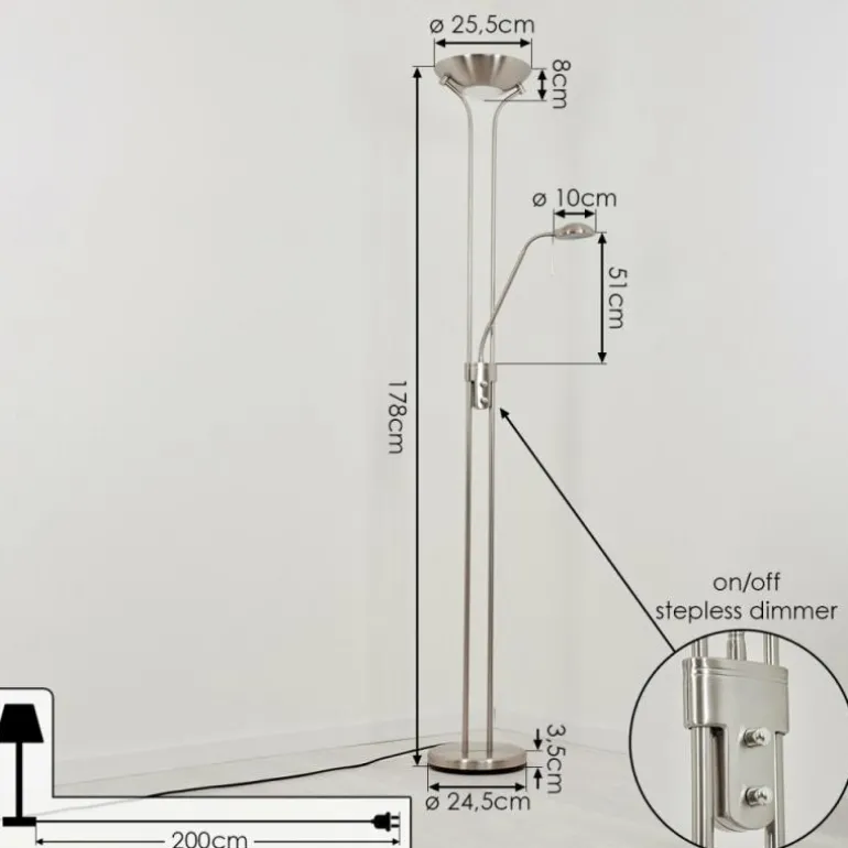 Lampadaire à vasque Rom Nickel mat, 2 lumières