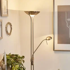 Lampadaire à vasque Rom Nickel mat, 2 lumières