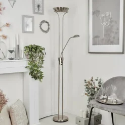 Lampadaire à vasque Rom Nickel mat, 2 lumières