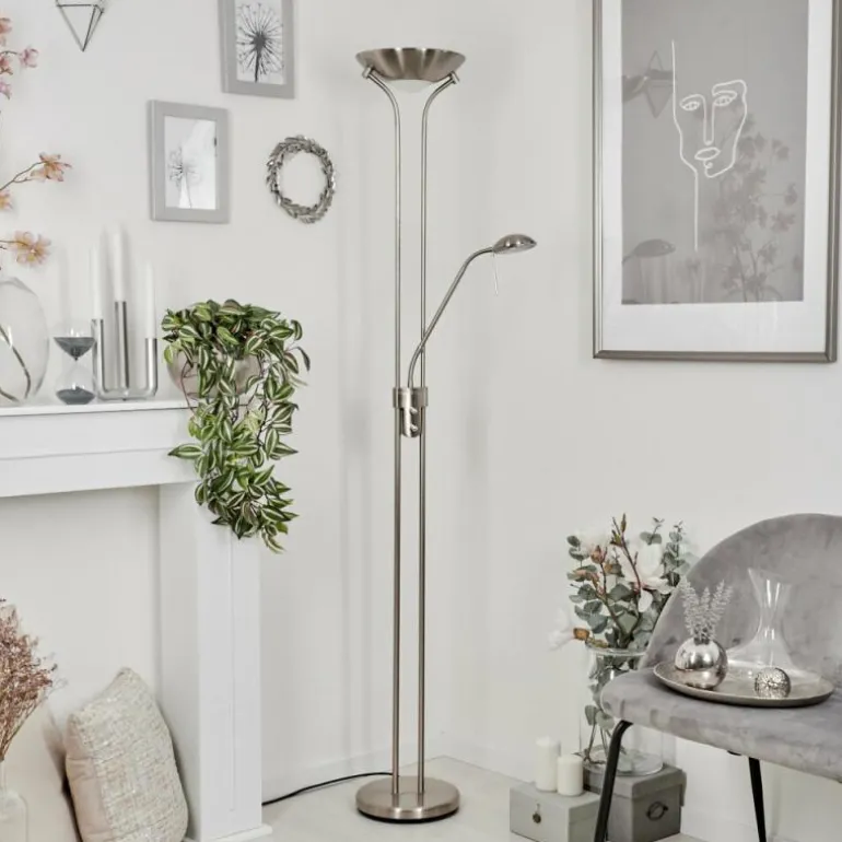 Lampadaire à vasque Rom Nickel mat, 2 lumières