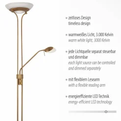 Lampadaire à vasque Leuchten-Direkt ZAHARA LED Vieux laiton, 2 lumières