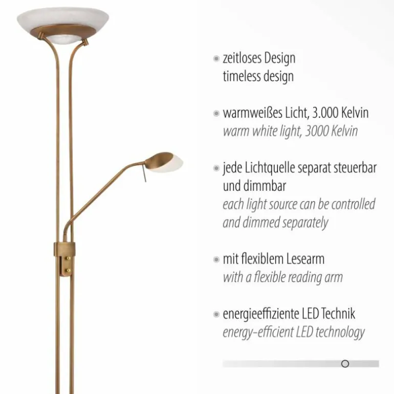 Lampadaire à vasque Leuchten-Direkt ZAHARA LED Vieux laiton, 2 lumières