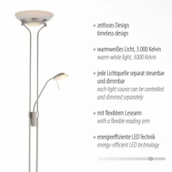 Lampadaire à vasque Leuchten-Direkt ZAHARA LED Acier brossé, 2 lumières