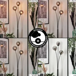 Lampadaire - Verre 12 cm Bernado Fumé, 3 lumières