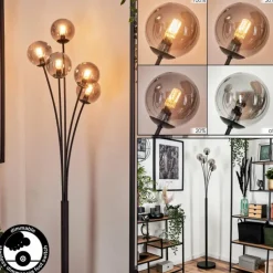Lampadaire - Verre 10 cm Bernado Fumé, 5 lumières
