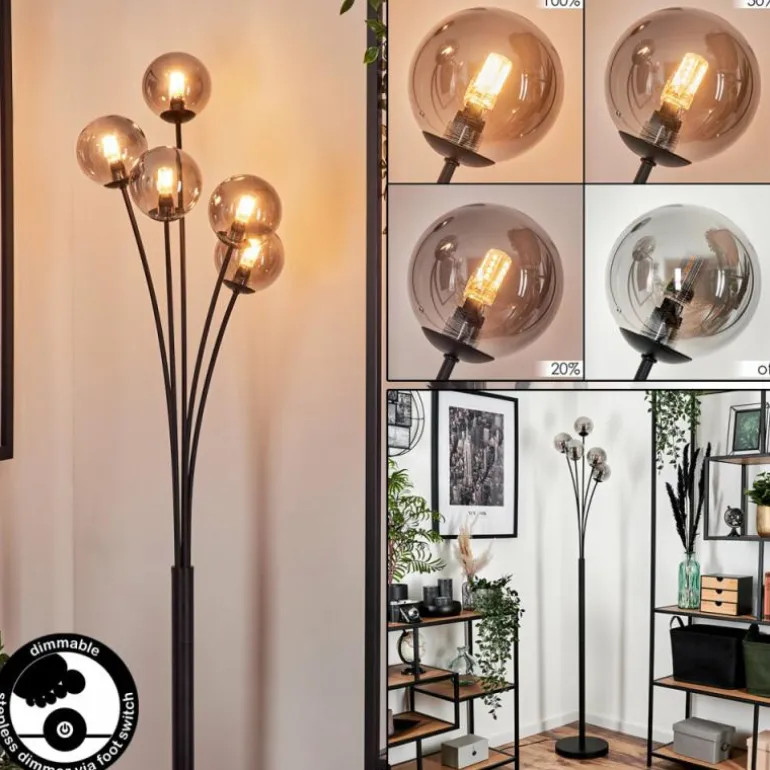 Lampadaire - Verre 10 cm Bernado Fumé, 5 lumières