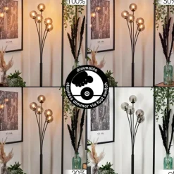 Lampadaire - Verre 10 cm Bernado Fumé, 5 lumières