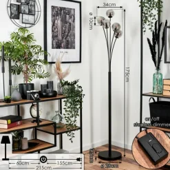 Lampadaire - Verre 10 cm Bernado Fumé, 5 lumières