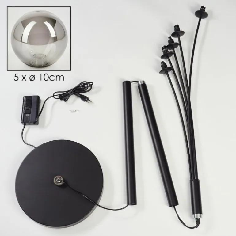 Lampadaire - Verre 10 cm Bernado Fumé, 5 lumières