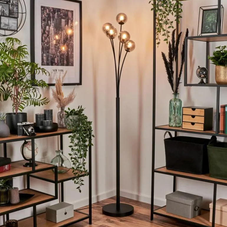 Lampadaire - Verre 10 cm Bernado Fumé, 5 lumières