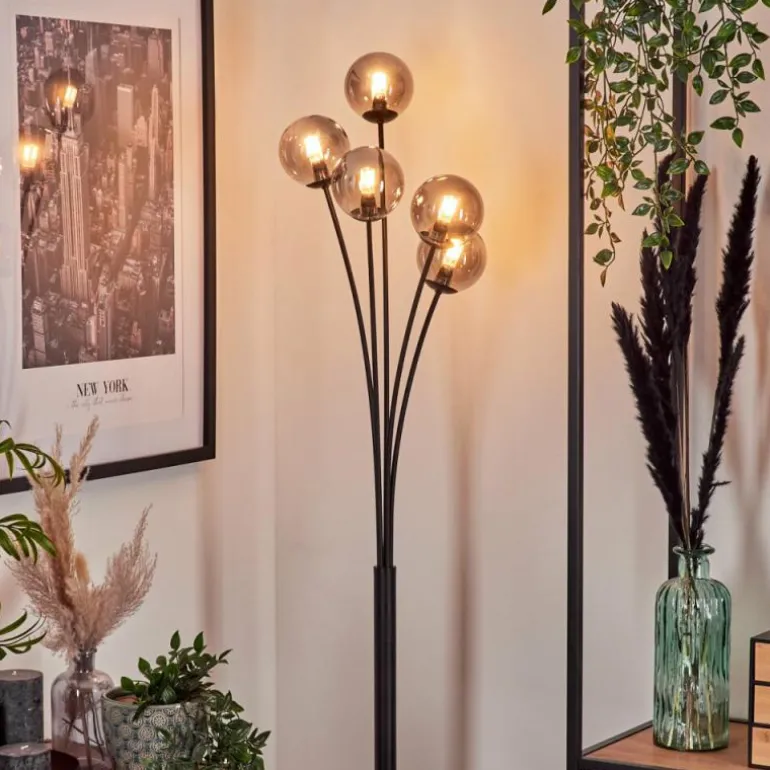 Lampadaire - Verre 10 cm Bernado Fumé, 5 lumières