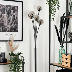 Lampadaire - Verre 10 cm Bernado Fumé, 5 lumières