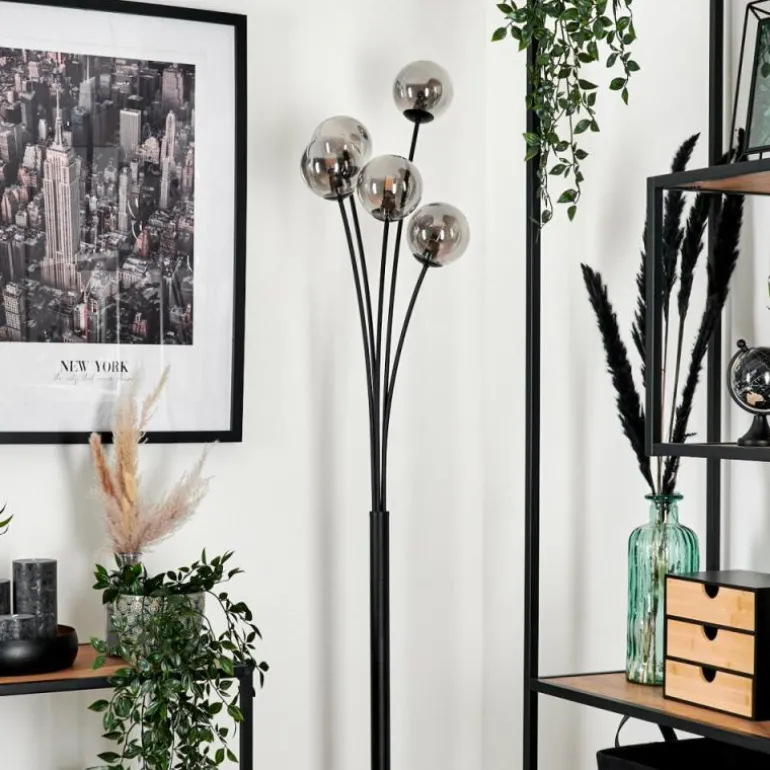 Lampadaire - Verre 10 cm Bernado Fumé, 5 lumières