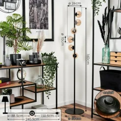 Lampadaire - Verre 10 cm Remaisnil Ambre, 6 lumières