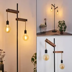 Lampadaire Aarhus Bois foncé, Noir, 2 lumières