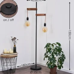 Lampadaire Aarhus Bois foncé, Noir, 2 lumières