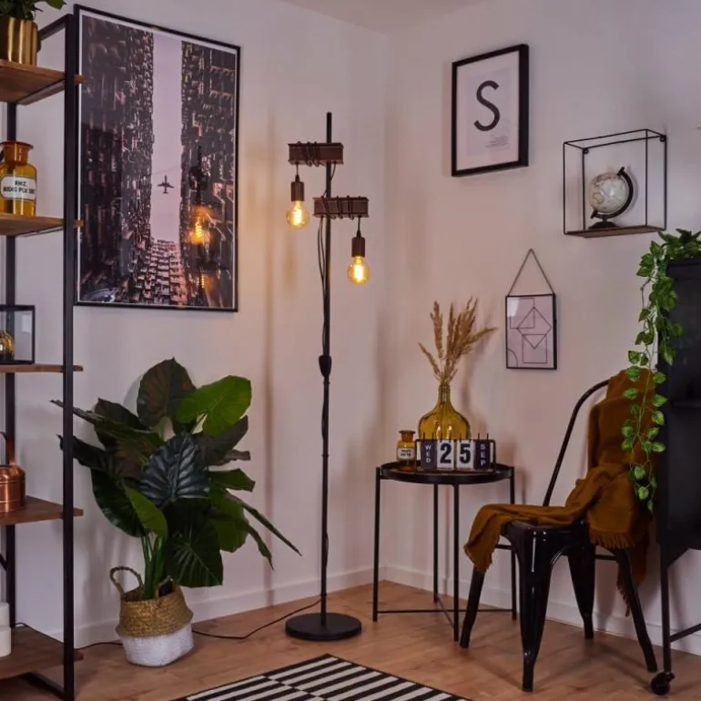 Lampadaire Barbengo Rouille, Noir, 2 lumières