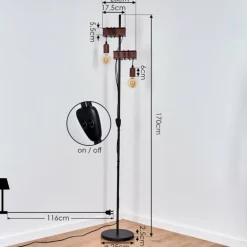 Lampadaire Barbengo Rouille, Noir, 2 lumières