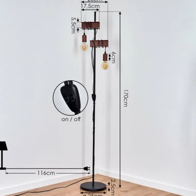 Lampadaire Barbengo Rouille, Noir, 2 lumières