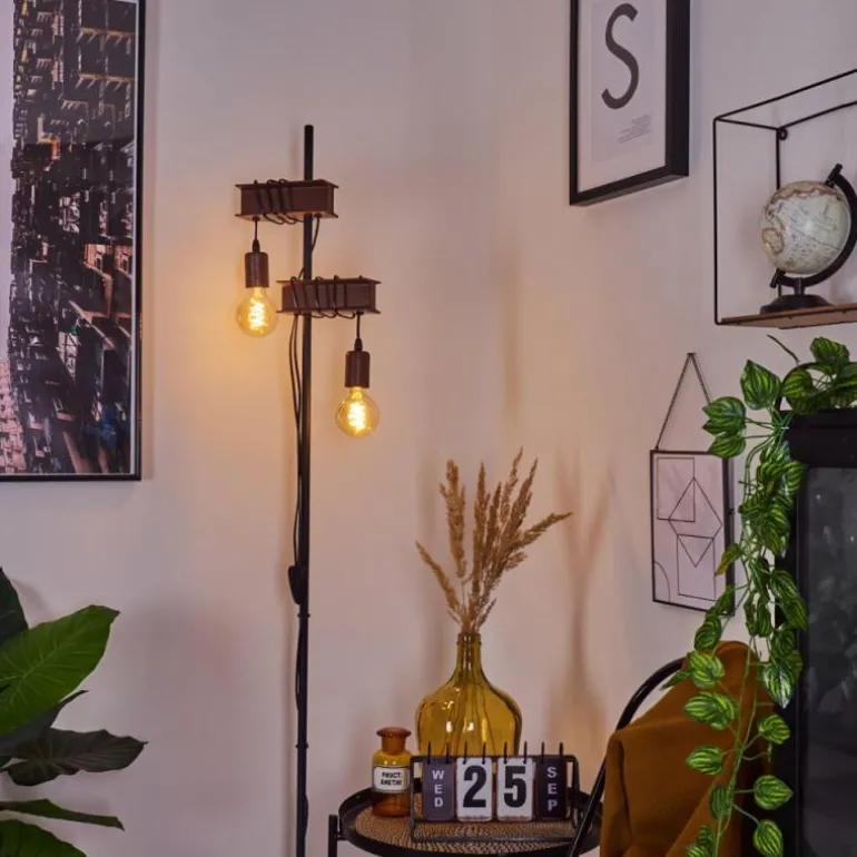 Lampadaire Barbengo Rouille, Noir, 2 lumières