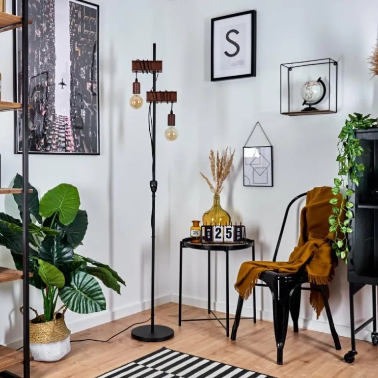 Lampadaire Barbengo Rouille, Noir, 2 lumières