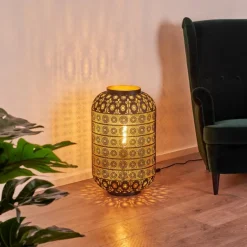 Lampadaire Blanes Noir doré, 1 lumière